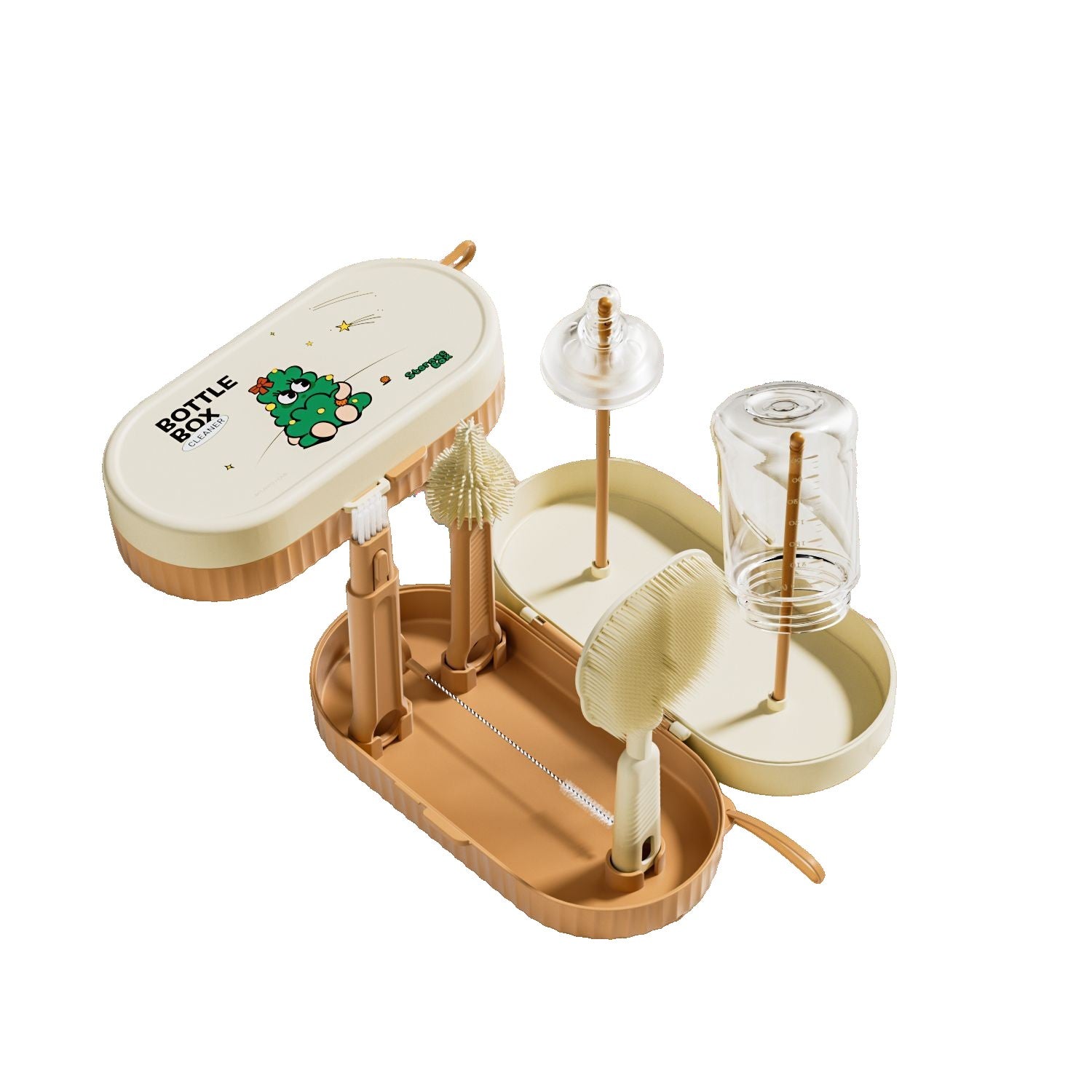 Set 7 Piese de Spalat/Uscat Biberoane, Flippy, Portabil, Peri de Silicon, pentru Tetine, Suzete, Biberoane, Paie, Cutie Inclusa, 20 x 9.5 cm, Portocaliu