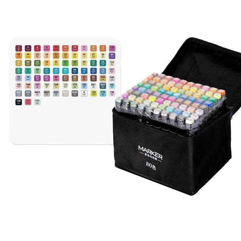 Set 80 Markere, Flippy, pe Baza de Ulei, Dublu Capat, Subtire 1mm si Gros 6 mm, Geanta Depozitare, 15 cm, Multicolor