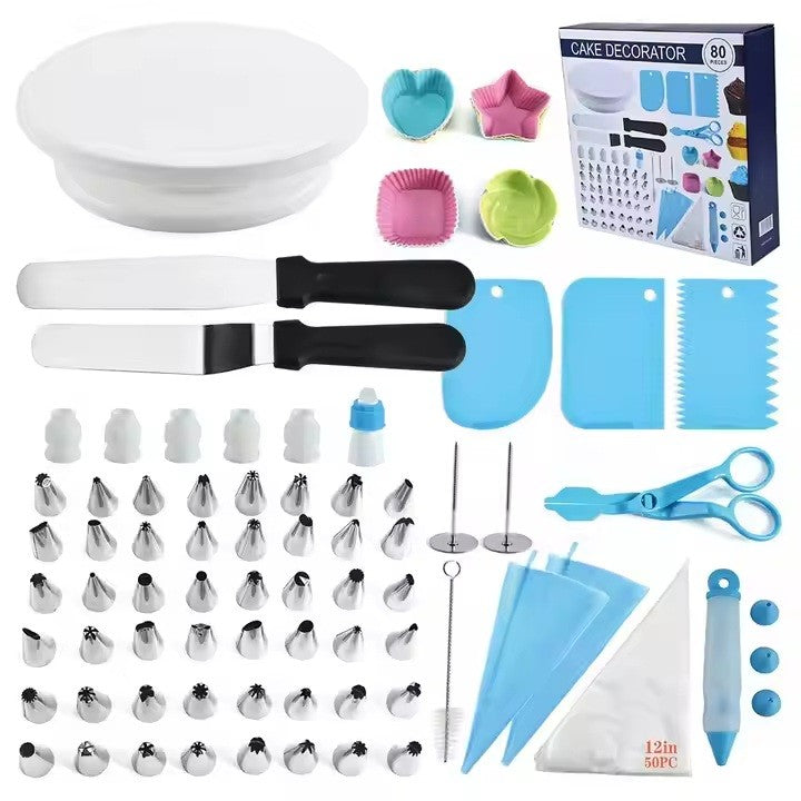 Set 80 Piese Ustensile pentru Ornare Prajituri, Flippy, din Plastic si Otel Inoxidabil, Forme Briose, Multicolor