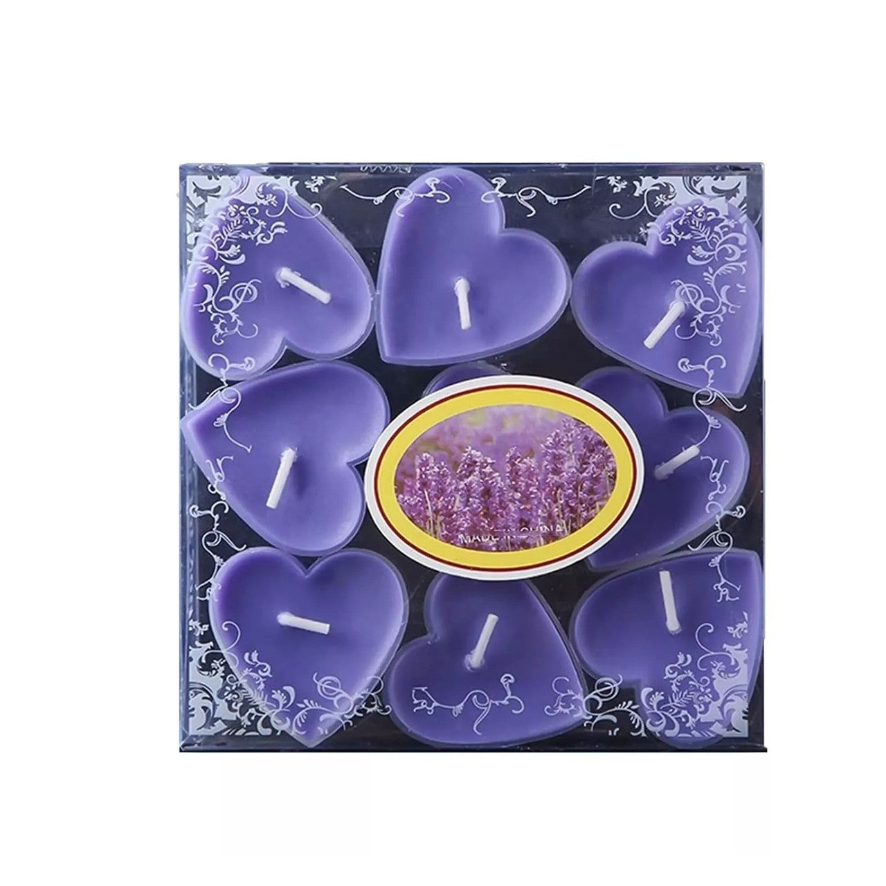 Set 9 Lumanari in Forma de Inima, Flippy, pentru Ziua Indragostitilor, Aroma de Lavanda, Ardere 3.5 h, din Parafina, 4 x 2 cm, Mov