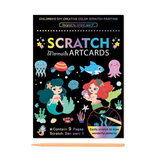 Set 9 Planse Razuibile, Flippy, Scratch ArtCards, +3 Ani, de Razuit si de Colorat, 19 x 14 cm, Model Sirene, Multicolor