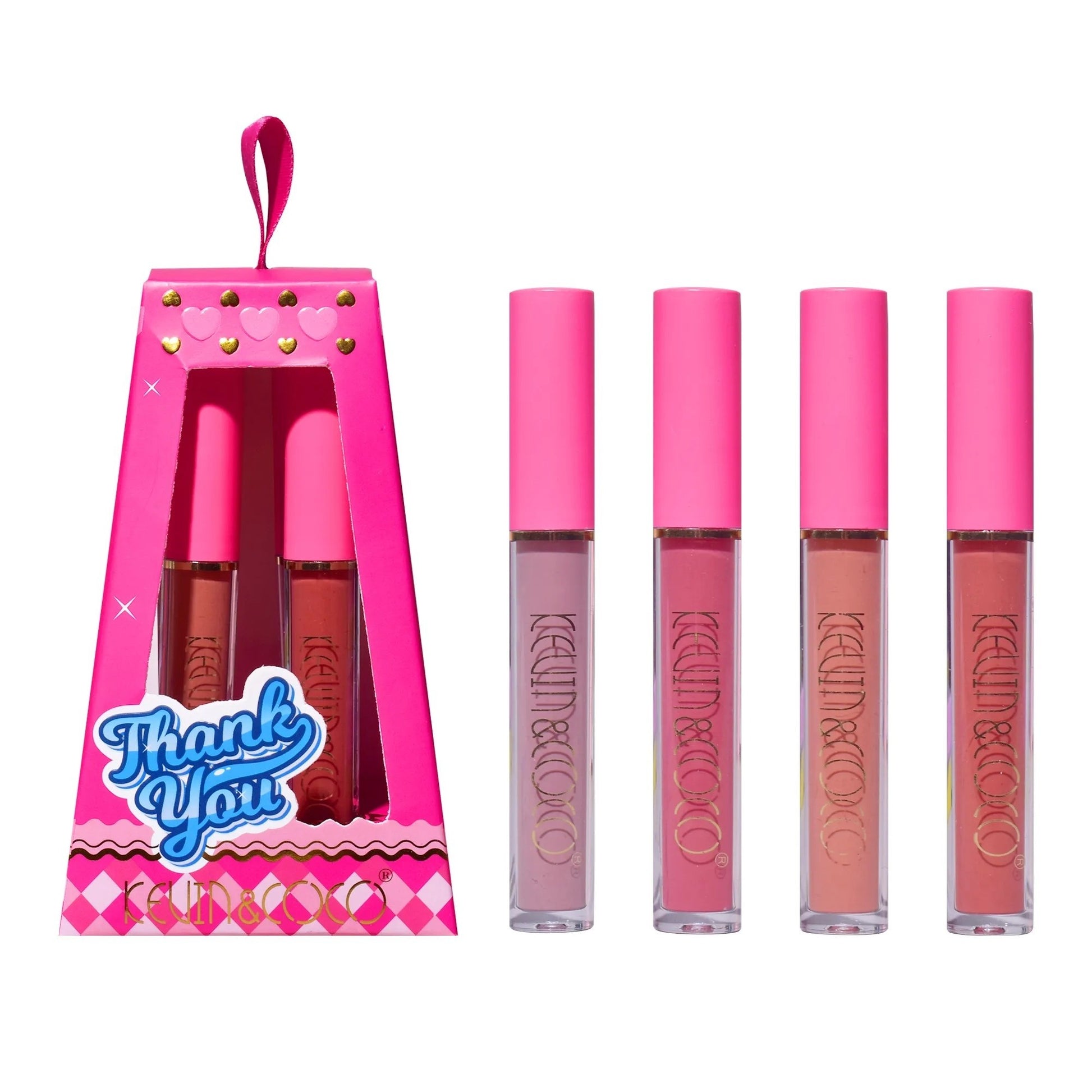 Set de Buze, KEVIN & COCO, Cloud Bubble, 4 Lip Gloss-uri,  15.1 x 8.1 x 2 cm, Roz/Nude