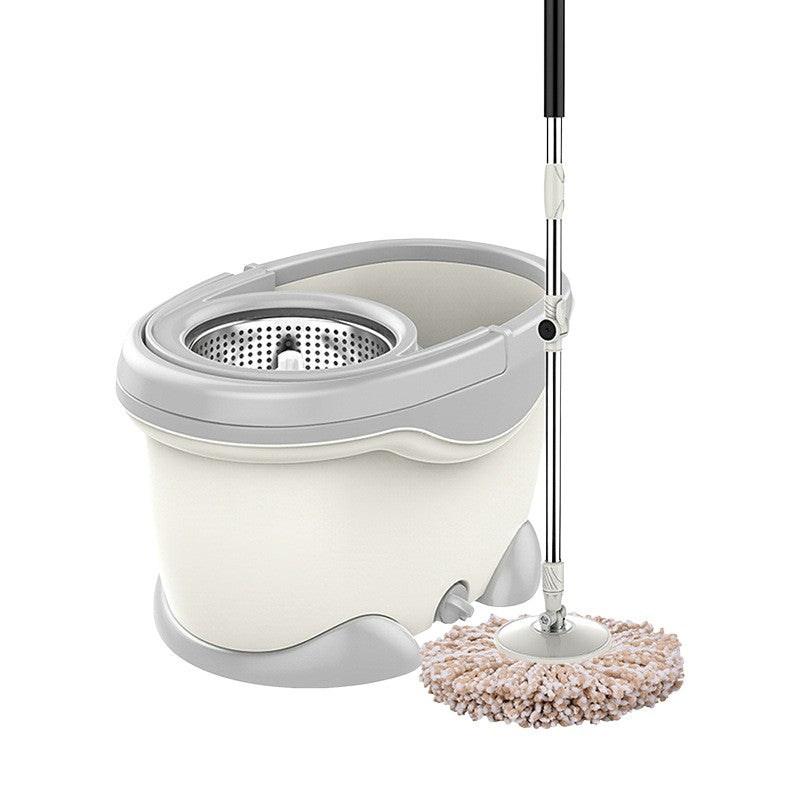 Set Galeata si Mop Rotativ 360°, Flippy, Cu Dubla Actiune Centrifuga, Pentru Uz Casnic, Maner din Otel Inoxidabil Telescopic, 2 Capte din Bumbac, 46x27x29 cm, Alb
