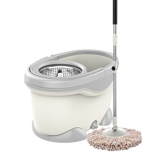 Set Galeata si Mop Rotativ 360°, Flippy, Cu Dubla Actiune Centrifuga, Pentru Uz Casnic, Maner din Otel Inoxidabil Telescopic, 2 Capte din Bumbac, 46x27x29 cm, Alb