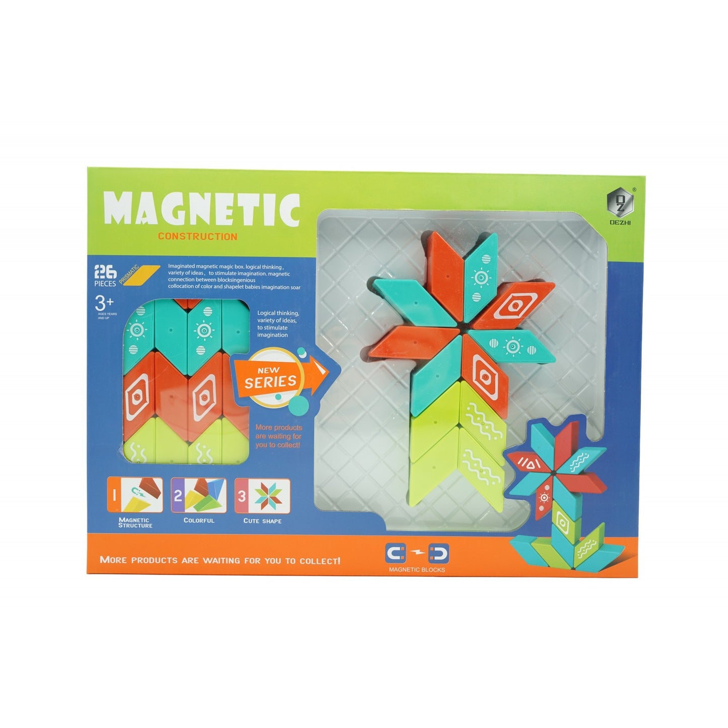 Set inteligent de constructie cu piese magnetice, 26 piese, +3 ani, multicolor
