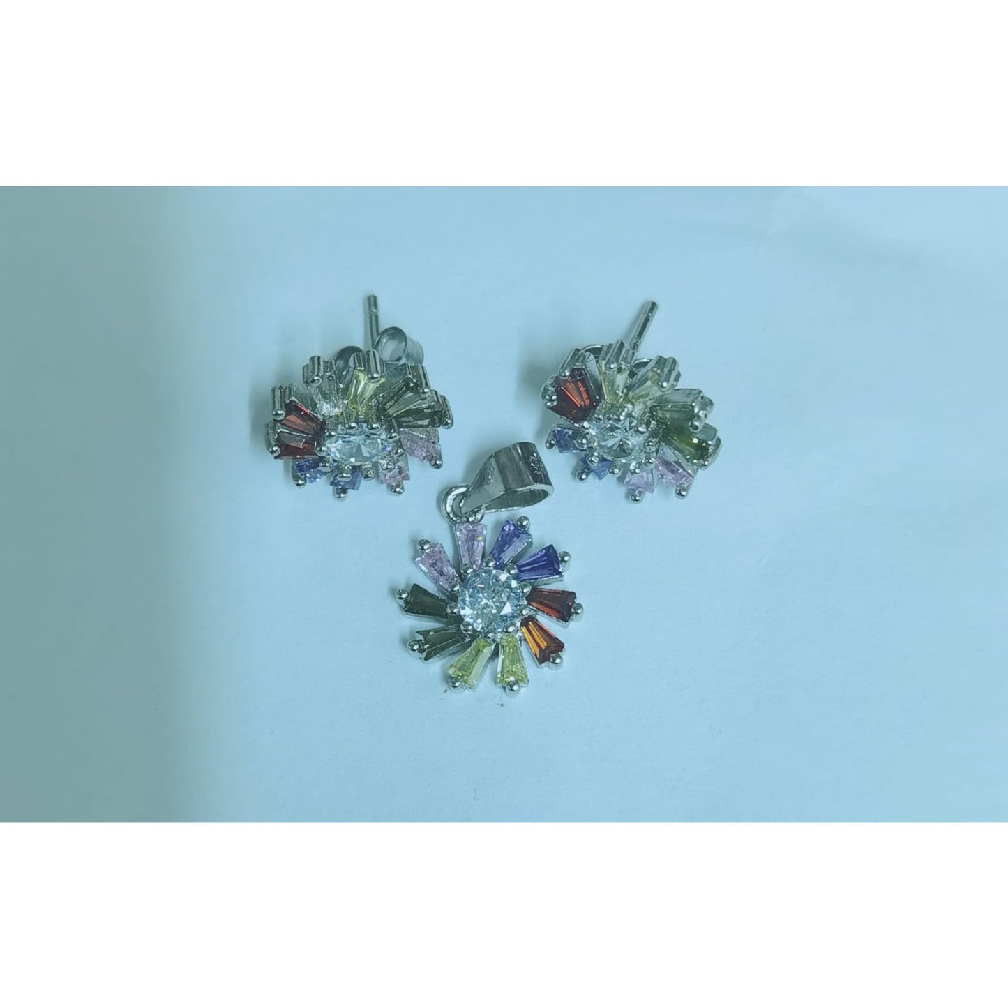 Set, Jolie Silver, Argint 925 Flori Multicolore cu Mijloc Alb Model 3