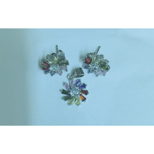 Set, Jolie Silver, Argint 925 Flori Multicolore cu Mijloc Alb Model 3