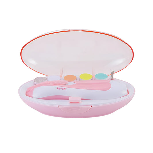 Set Pila Electrica pentru Copii si Bebelusi, Flippy, ABS, 6 Accesorii, cu Lumina LED, Roz Alb