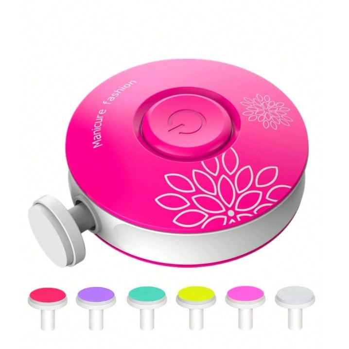 Set Pila Electrica pentru Copii si Bebelusi, Flippy, ABS, Incarcare USB, Model cu Flori, 6 Accesorii, cu Lumina LED, Fucsia