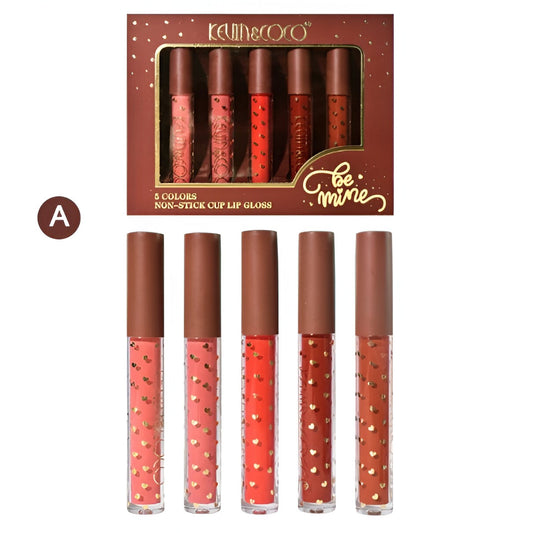 Set Rujuri de Buze, KEVIN &amp; COCO, Be Mine 5 Culori, 14.4 x 10.9 x 2.5 cm, Roz/Rosu, Varianta A