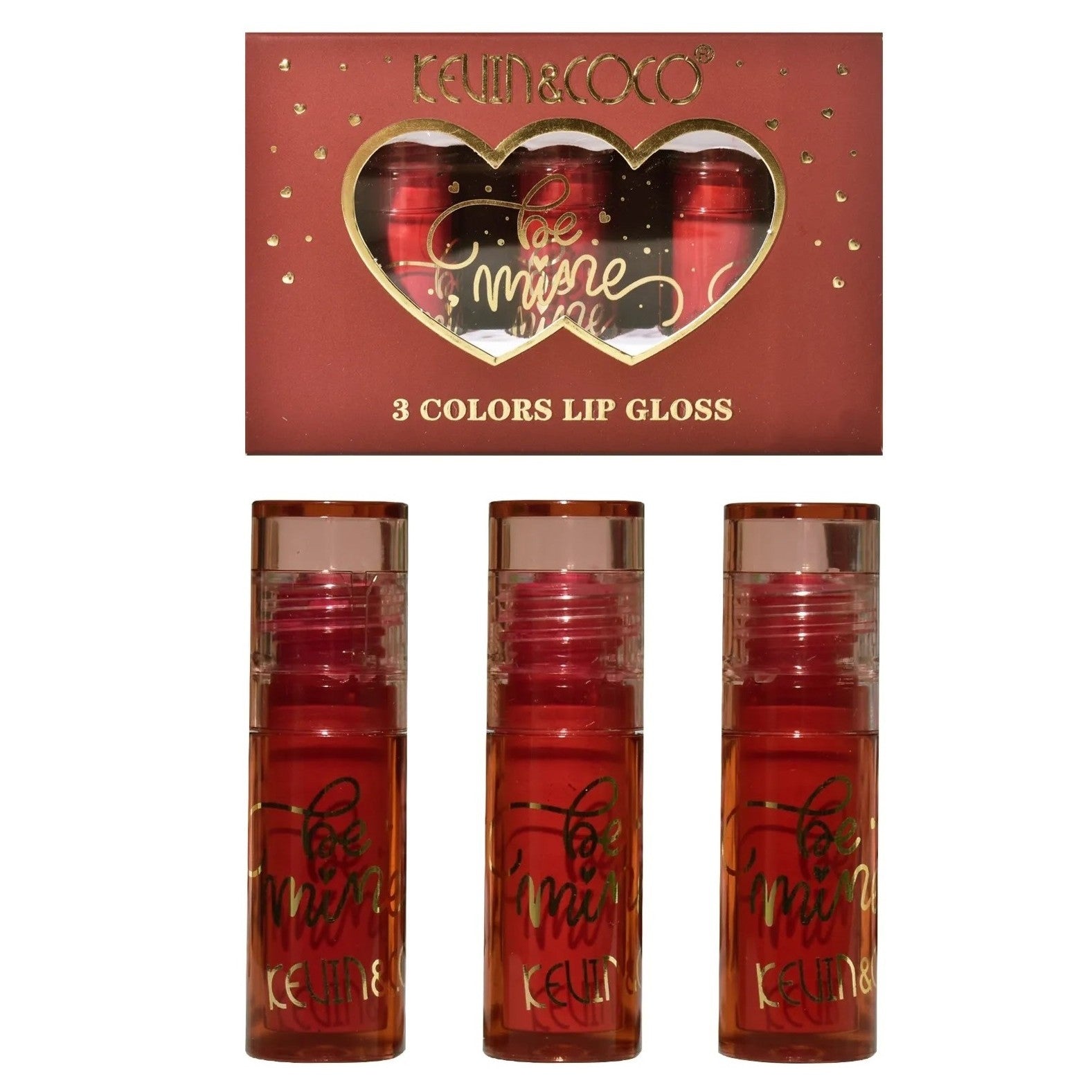 Set Rujuri de Buze Mate, KEVIN &amp; COCO, Be Mine 3 Culori, Lip-Gloss, 11 x 7.3 x 2.7cm, Roz, Varianta A