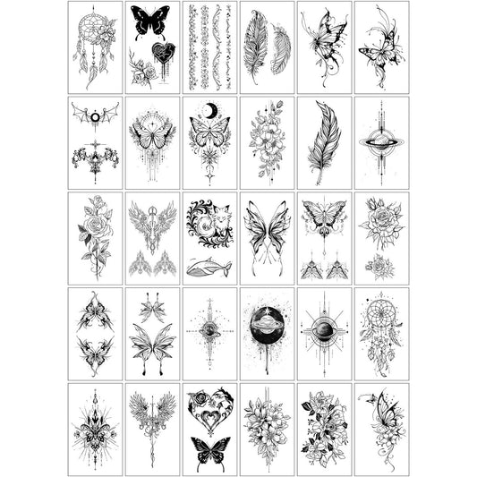 Set 30 Tatuaje Temporare, Flippy, pe Baza de Apa, Model 1, Negru