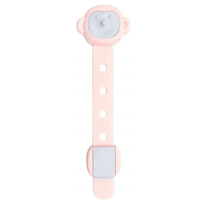 Siguranta pentru Usi Copii, Flippy, Sistem de Blocare Sertare, Dulap, Frigider, Adeziv, cu Sistem de Inchidere Dublu, Model Maimutica, Roz