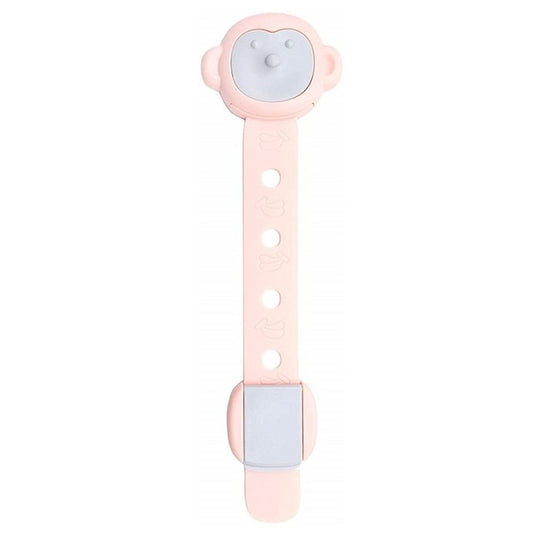 Siguranta pentru Usi Copii, Flippy, Sistem de Blocare Sertare, Dulap, Frigider, Adeziv, cu Sistem de Inchidere Dublu, Model Maimutica, Roz