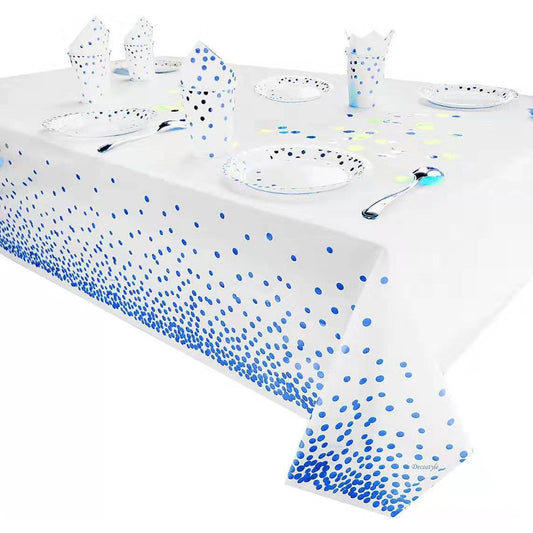 Fata de Masa, Flippy, din PEVA, Imprimeu Buline, 137 x 274 cm, Impermeabila, Fara Pete, Curatare Rapida, Albastru