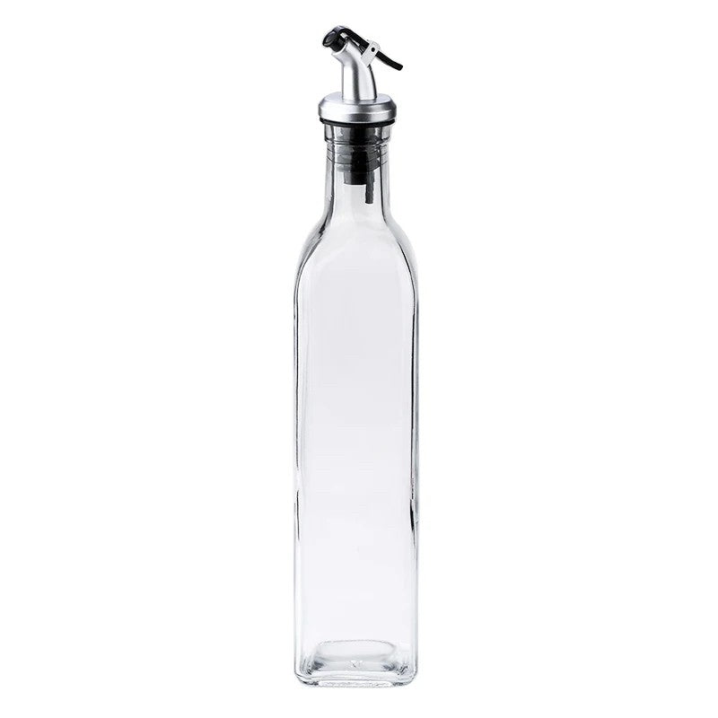 Sticla de Ulei de Masline, Flippy, Sticla etansa pentru Lichide de Bucatarie, Sticla pentru Uleiuri, Sosuri, Otet, Capac din Inox Dozator, 30 x 6 cm, volum 500 ml, Transparent 