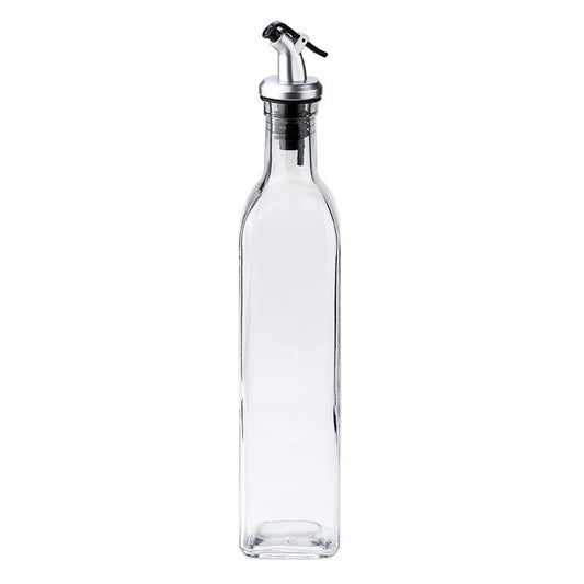 Sticla de Ulei de Masline, Flippy, Sticla etansa pentru Lichide de Bucatarie, Sticla pentru Uleiuri, Sosuri, Otet, Capac din Inox Dozator, 30 x 6 cm, volum 500 ml, Transparent 