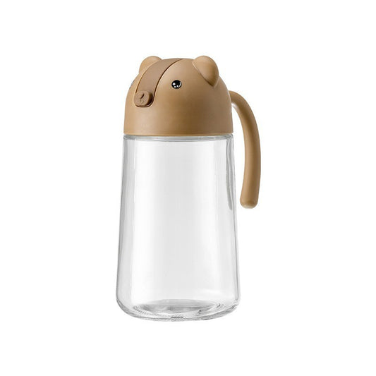 Recipient de ulei, Flippy, Model Ursulet, Sticla pentru Lichide de Bucatarie, Inchidere Deschidere Automata, 18.5 x 13 cm, Volum 630 ml, Maro