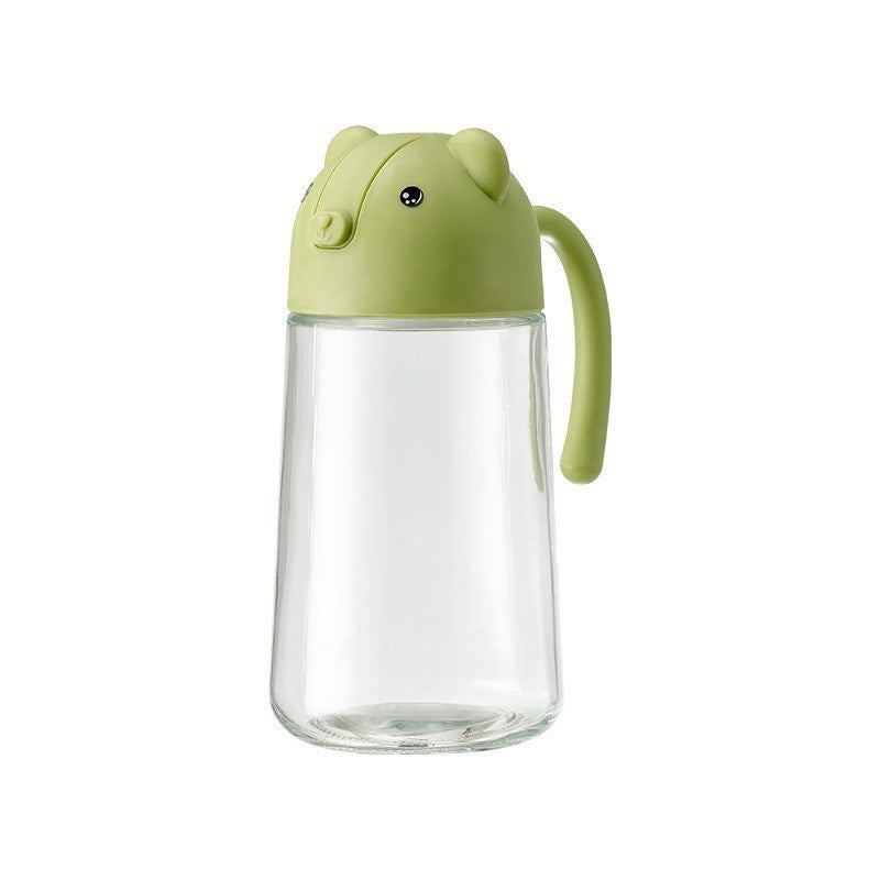 Recipient de ulei, Flippy, Model Ursulet, Sticla pentru Lichide de Bucatarie, Inchidere Deschidere Automata, 18.5 x 13 cm, Volum 630 ml, Verde