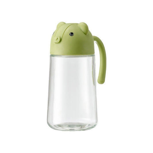 Recipient de ulei, Flippy, Model Ursulet, Sticla pentru Lichide de Bucatarie, Inchidere Deschidere Automata, 18.5 x 13 cm, Volum 630 ml, Verde