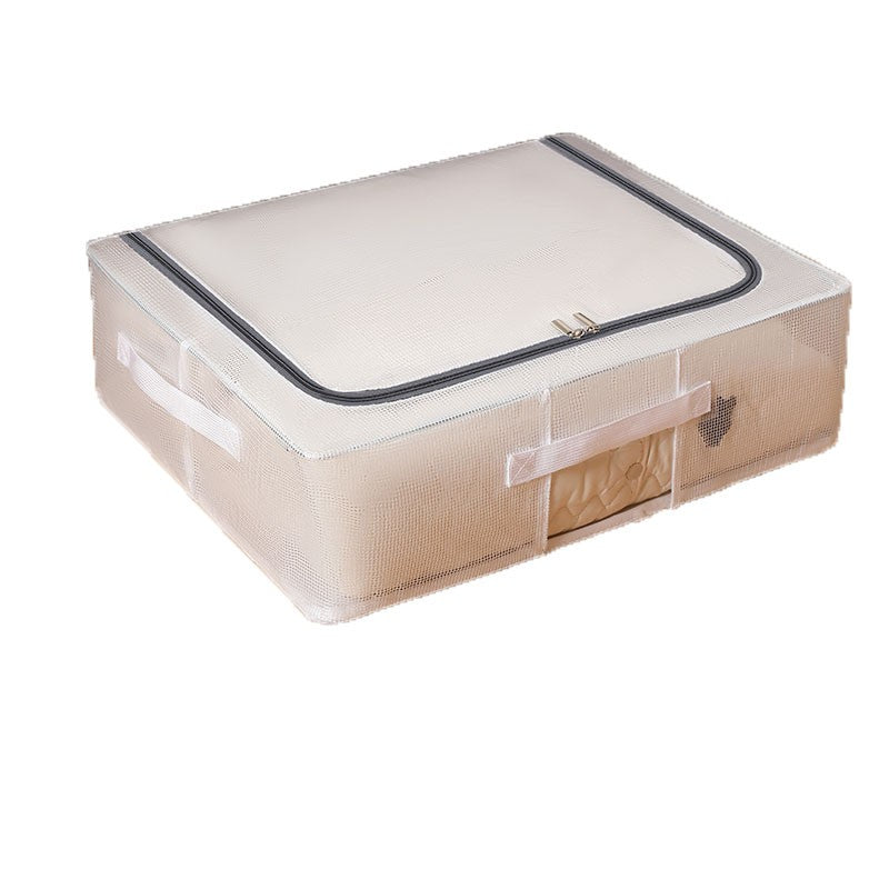 Cutie de Depozitare, Flippy, pentru Pantofi Haine, din Plasa PVC Impermeabila si Manere Laterale, Pliabila, Fermoar Bidirectional, 50 x 40 x 15 cm, Transparenta