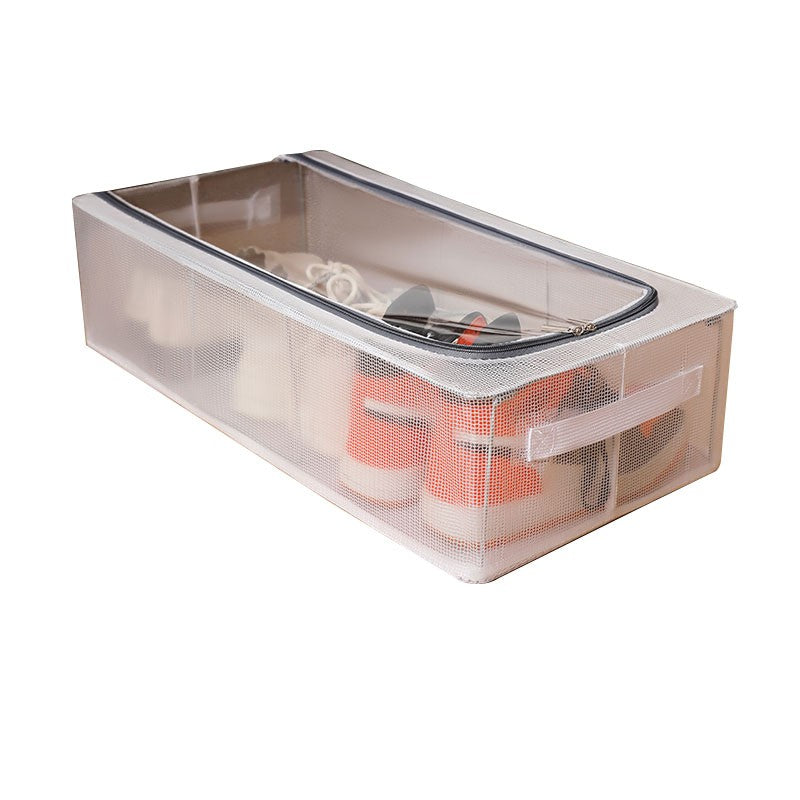 Cutie de Depozitare, Flippy, pentru Pantofi Haine, din Plasa PVC Impermeabila si Cadru de Otel, Pliabila, Fermoar Bidirectional, 60 x 30 x 15 cm, Transparenta