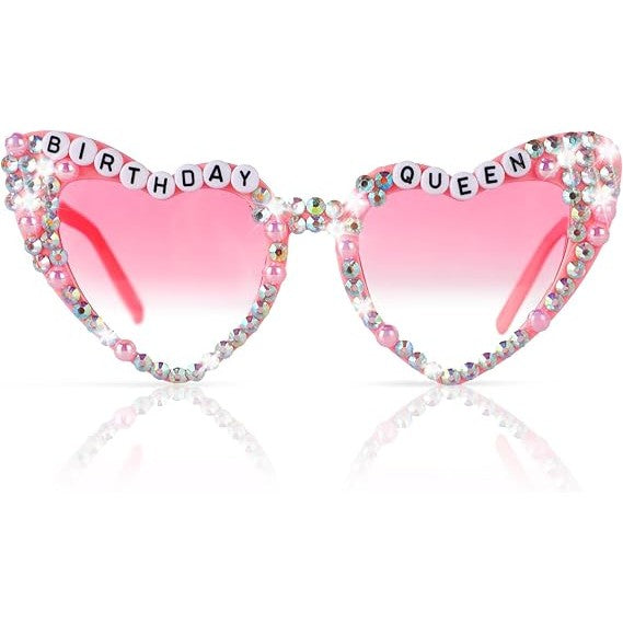 Ochelari Decorativi, Flippy, Model Birthday Queen, cu Diamante, pentru Aniversari, din PC, 15.3 x 5.7 x 14.5 cm, Roz