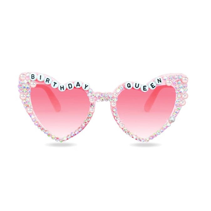 Ochelari Decorativi, Flippy, Model Birthday Queen, cu Perle si Pietre, pentru Aniversari, din PC, 15.3 x 5.7 x 14.5 cm, Roz