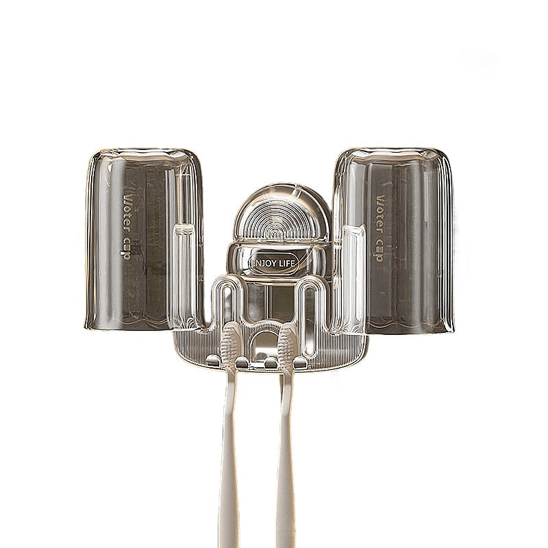 Suport Multifunctional Dublu, Pahar si Suport pentru Periuta de Dinti, Flippy, Plastic, 11 cm x 11.5 cm, Transparent