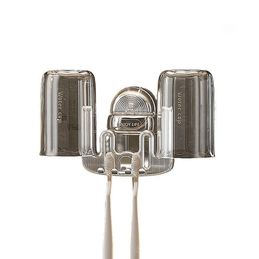 Suport Multifunctional Dublu, Pahar si Suport pentru Periuta de Dinti, Flippy, Plastic, 11 cm x 11.5 cm, Transparent