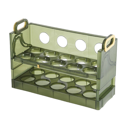 Suport Organizator pentru Oua, Flippy, pentru Frigider, Verde transparent, Capacitate 20 oua, Doua straturi, cu Data de Expirare, 25.5x10x17 cm