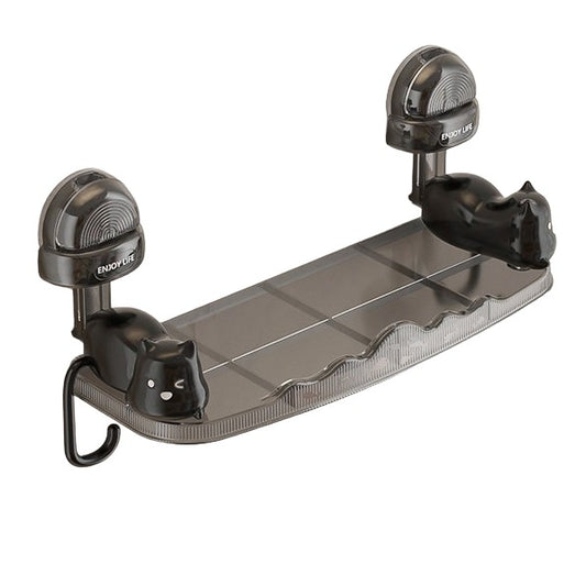 Suport pentru Baie, Flippy, Montare pe Perete, Model Pisicute, ABS, Adeziv, Raft pentru Depozitare, 33.4x17.7 cm, Negru