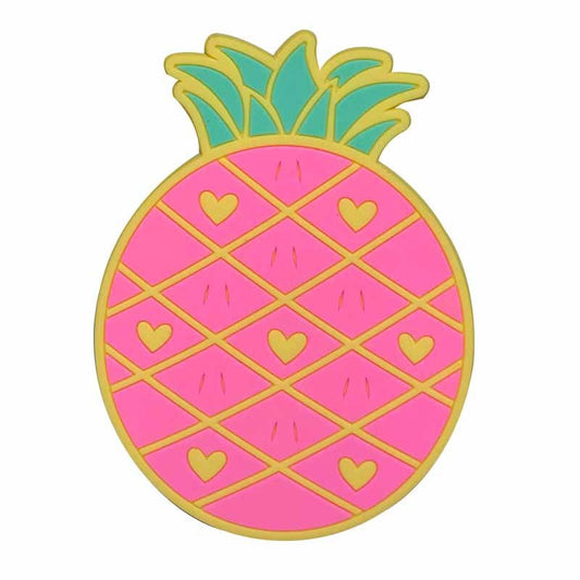 Suport pentru Pahar, Flippy, Model Ananas, din PVC, 12 x 9 cm, Rezistent la Caldura, Roz