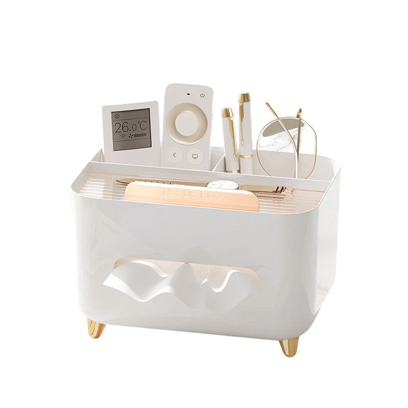 Suport pentru Servetele, Flippy, Cutie Multifunctionala, Design Minimalist, ABS, cu Suport pentru Obiectele Personale, pentru Birou, 21x15x13 cm, Alb