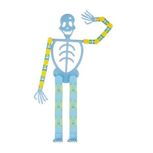 Suport pentru telefon mobil, jucarie de decompresie pentru adulti, tip schelet luminos de Halloween, albastru, lungime 17 cm