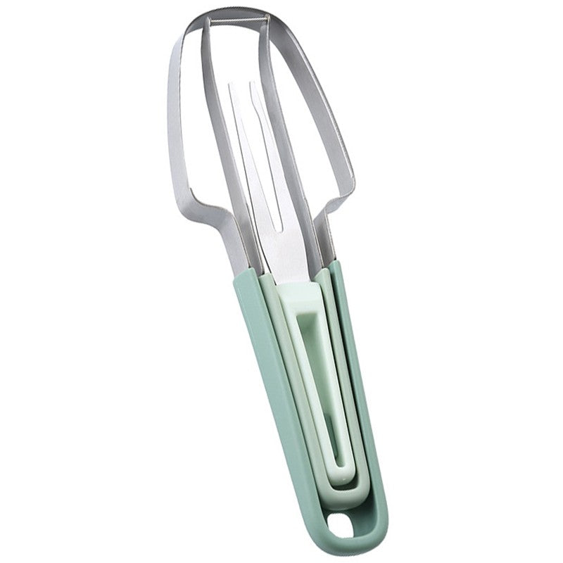 Taietor Decojitor pentru Pepene, Flippy, pentru Legume si Fructe, Multifunctional, Set din 3 Parti, Otel Inoxidabil si Plastic PP, 22.5 x 7 cm Verde