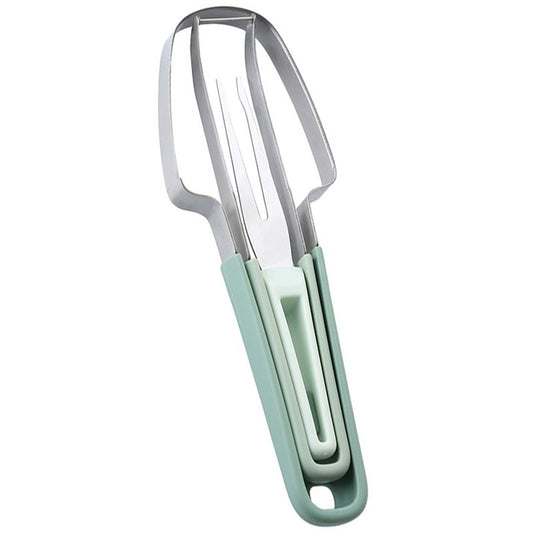 Taietor Decojitor pentru Pepene, Flippy, pentru Legume si Fructe, Multifunctional, Set din 3 Parti, Otel Inoxidabil si Plastic PP, 22.5 x 7 cm Verde