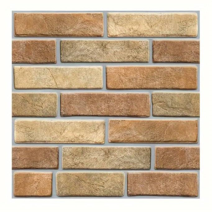 Set 10 x Placi Tapet Autocolant 3D cu Imitatie de Caramida de Piatra, pentru Perete Bucatarie Sufragerie, Usor de Curatat, Rezistent la Apa, Autoadeziv, 30x30 cm, Maro
