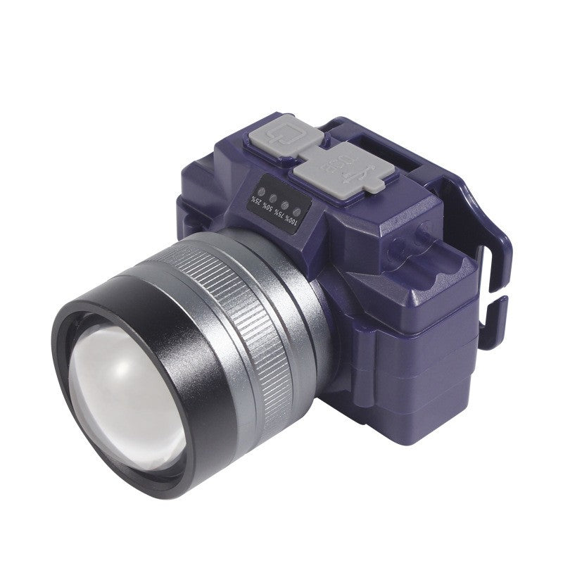 Lanterna LED de Montat pe Cap, Flippy, cu Raza Lunga de Zoom, Far Telescopic, Reglabil, Rezistent la Apa, pentru Pescuit in Aer Liber, Camping, Lumina Puternica, Lanterna, 7.5x5x7 cm, Albastru