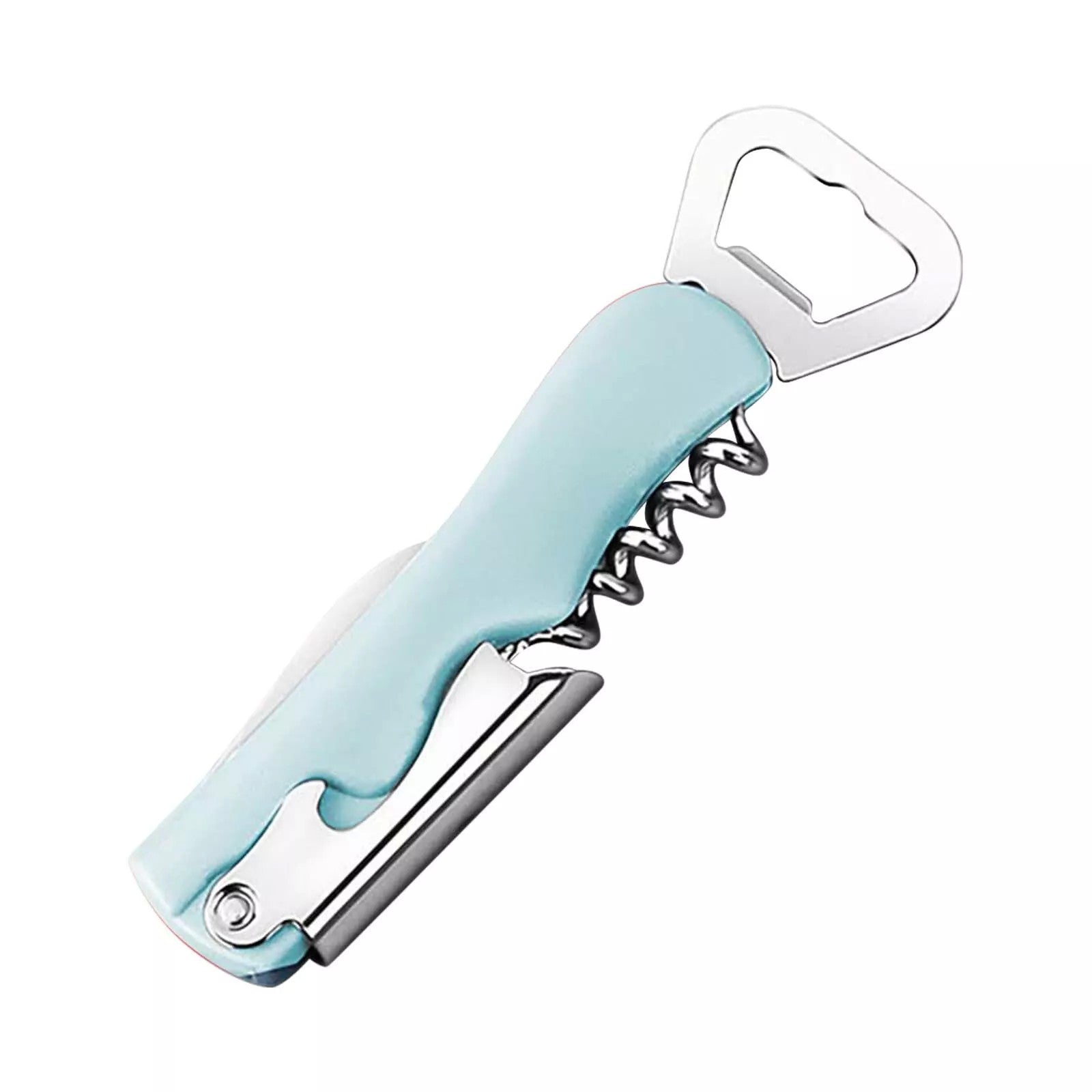 Tirbuson de Sticle 4 in 1, Flippy, Desfacator de Sticle Multifunctional, din Inox cu Maner Anti Alunecare, 13.5 x 4 cm Verde