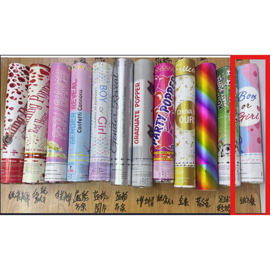 Tun Confetti, Flippy, Model Gender Reveal, Boy or Girl, 40 cm, Ambalaj din Carton, Eliberare prin Rasucire, Albastru