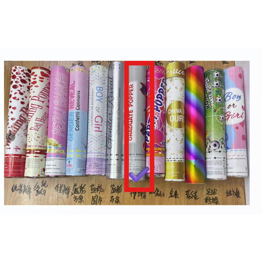 Tun Confetti, Flippy, Model Petrecere Absolvire Palarii, 40 cm, Ambalaj din Carton, Eliberare prin Rasucire, Negru