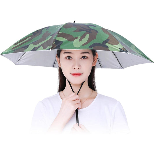 Umbrela de Cap, Flippy, Diametru 69 cm, Snur Reglabil de Cap, Protectie UV/Ploaie, Camuflaj