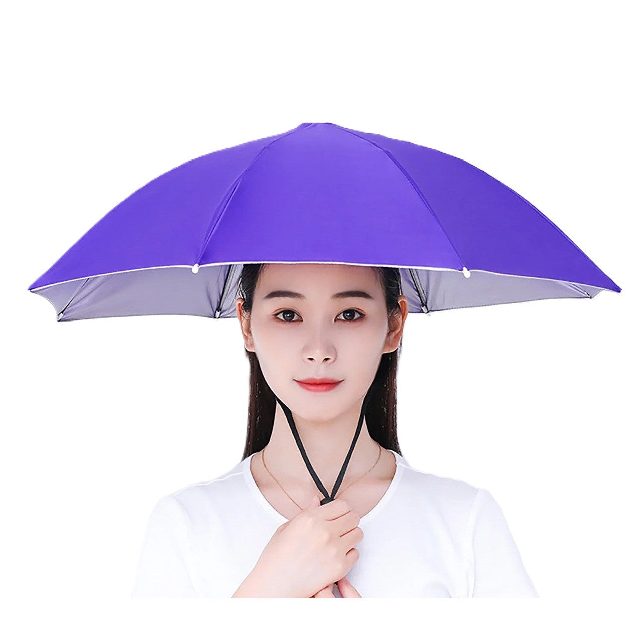 Umbrela de Cap, Flippy, Diametru 69 cm, Snur Reglabil de Cap, Protectie UV/Ploaie, Mov