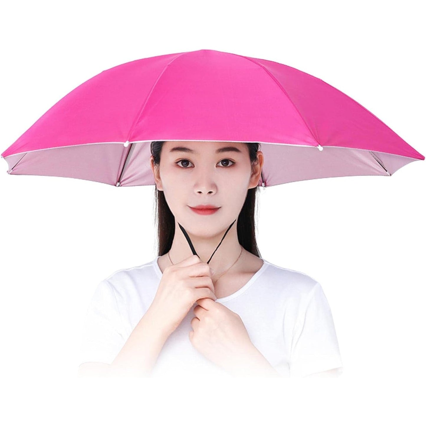 Umbrela de Cap, Flippy, Diametru 69 cm, Snur Reglabil de Cap, Protectie UV/Ploaie, Roz