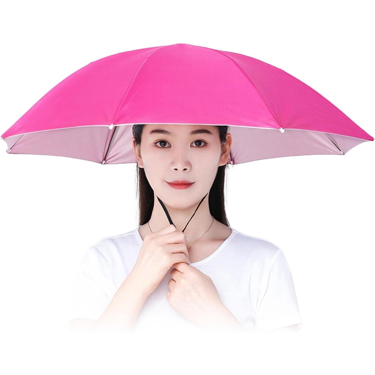 Umbrela de Cap, Flippy, Diametru 69 cm, Snur Reglabil de Cap, Protectie UV/Ploaie, Roz