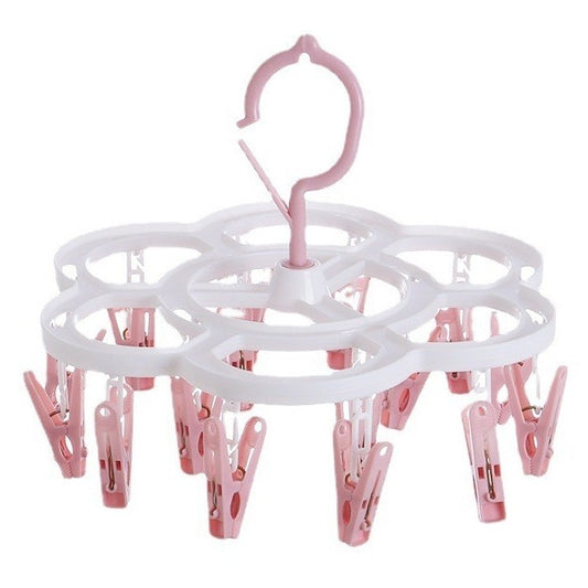 Uscator de Rufe Suspendat Flippy, cu 16 Carlige, Rotire 360 Grade, Mateiral Plastic, Usor de Depozitat, Multifunctional, 26 x 21 cm, Roz