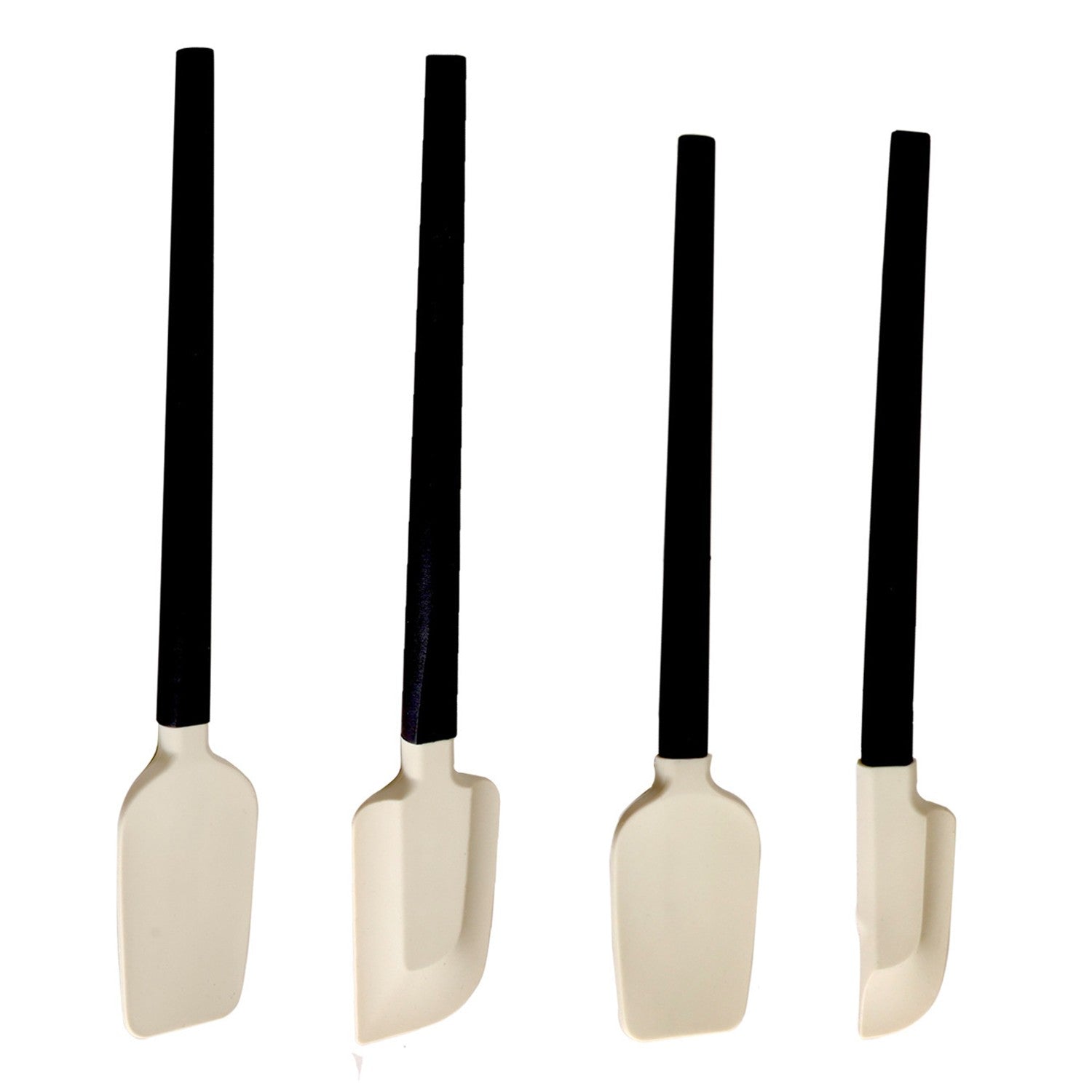 Ustensile de Bucatarie, Flippy, Set din 4 bucati, din Silicon si Lemn, Spatule de Diferite Dimensiuni, Termo rezistente, Antiaderente, Instrument de Amestecat in Bucatarie, Alb-Negru