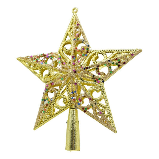 Varf decorativ de brad, Auriu/ Roz, in forma de Stea, design spiralat, din Plastic, 19 cm x 21 cm, Interior/Exterior, Flippy