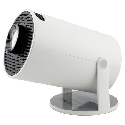 Video Proiector Portabil cilindric HY300PRO+, Flippy, Inteligent, ULTRA HD 1920 x 1080, Wireless, Compatibil cu Android/iOS, 13 x 11 x 9 cm, Alb